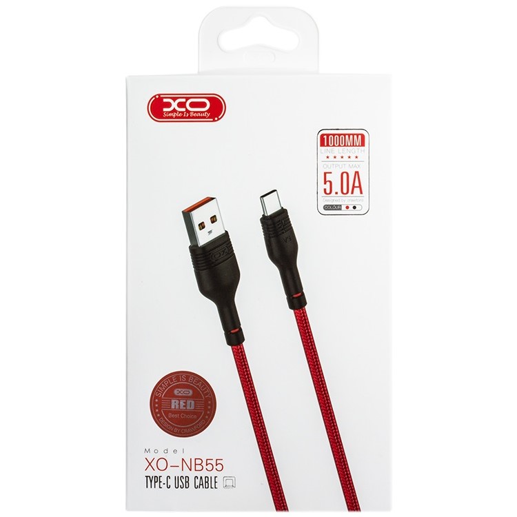 Кабель USB <--> microUSB  1.0м XO NB55 красный (5A)