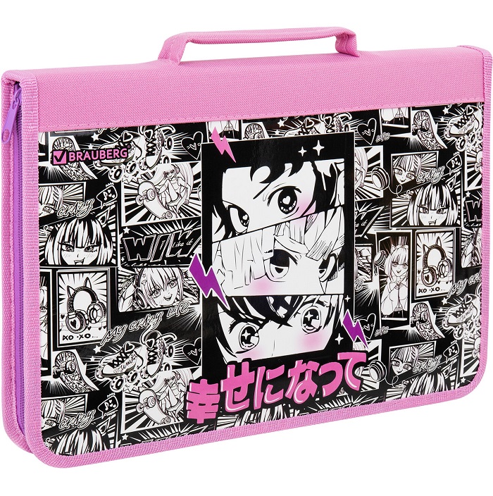 Папка на молнии BRAUBERG А4 с ручкой, с органайзером, 1 отделение, Anime movie, 272216