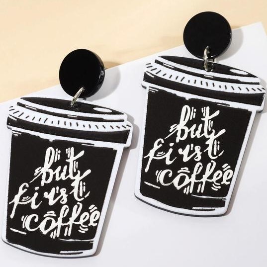 Серьги акрил "Стаканчики кофе", цвет чёрно-белый 6970472