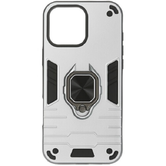 Задняя накладка DF для iPhone 16 Pro Max silver, DF iArmor-14, с кольцом и пластиной для магнитного держателя