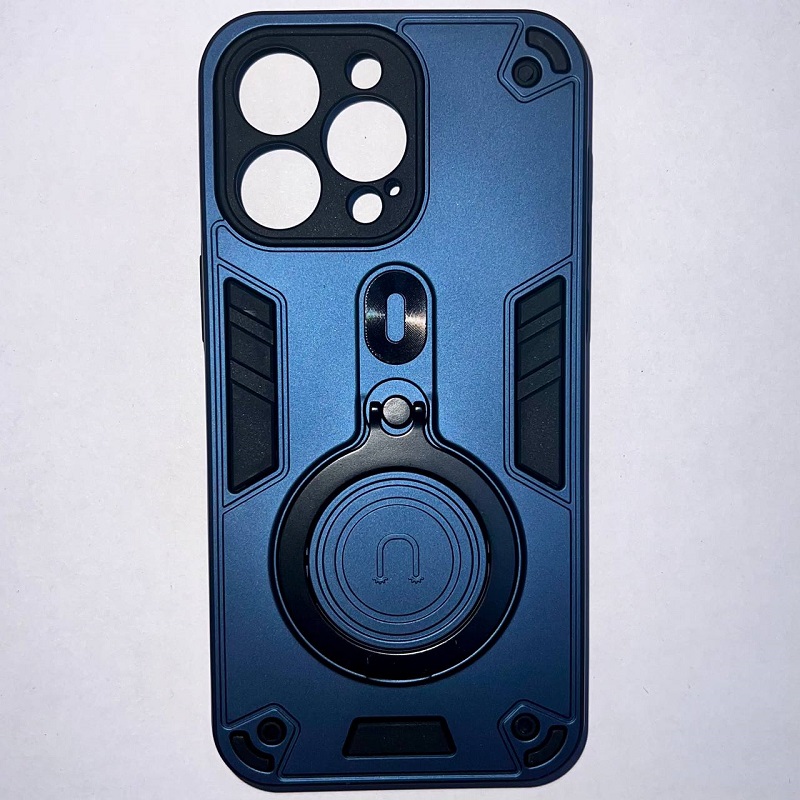 Задняя накладка МОБИЛИС для iPhone 15 Pro Max, темно-синий противоударная с кольцом 360°