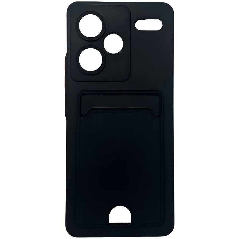 Силиконовый чехол BUTTON для Xiaomi Redmi NOTE 13 PRO Plus черный с карманом для пластиковых карт