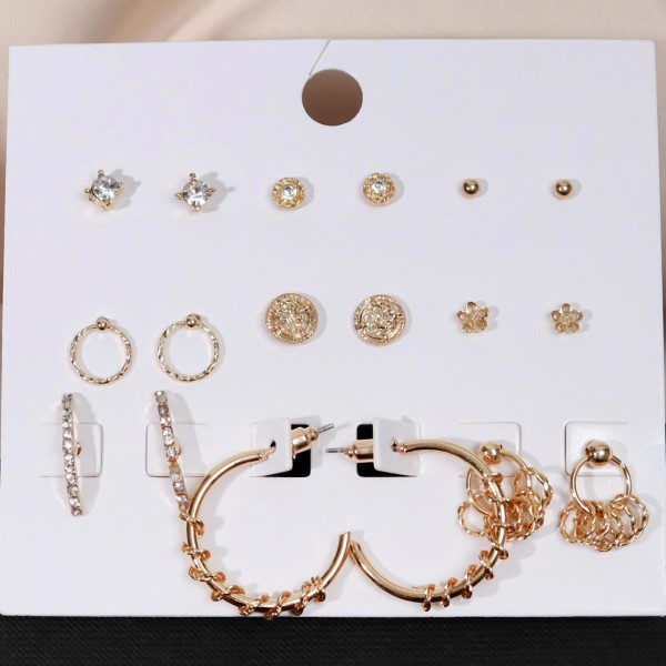 Серьги набор 9 пар "Конго", цвет белый в золоте   5399661