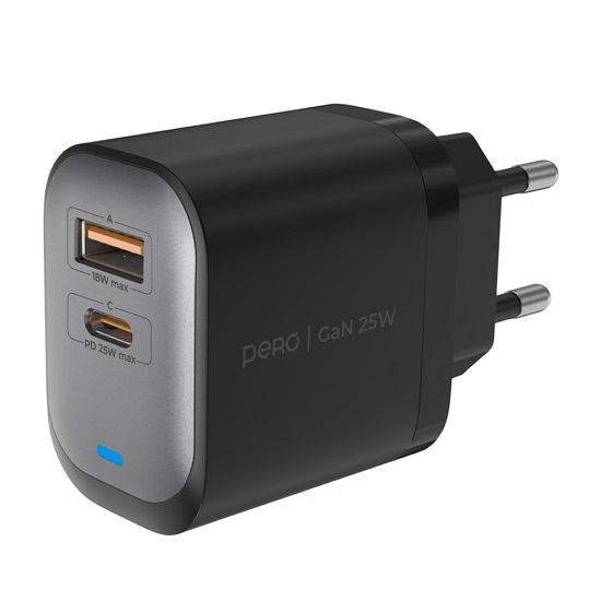 Сетевое ЗУ 1USB/1Type-C PERO TC25 ULTIMATE серый, 25W