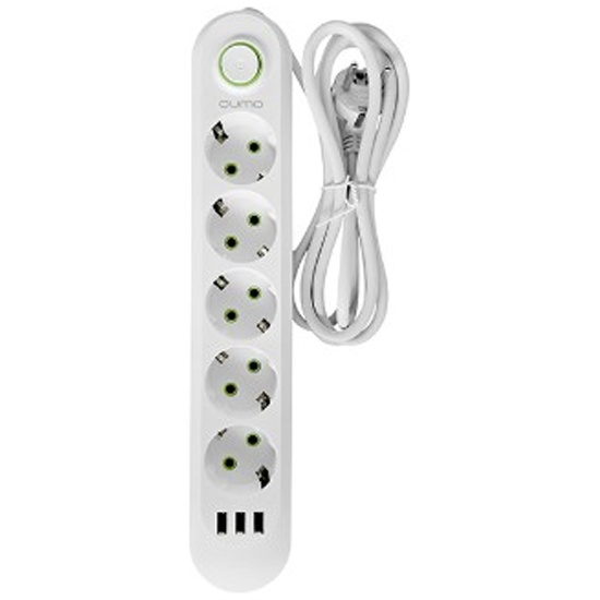 Сетевой фильтр  2.0м QUMO Power Bar Light SPFS (P-0009), белый, 5 розеток, 10A