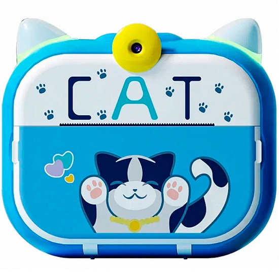 Детская камера c печатью фотографий Kid Joy, Cat Print Cam, 2,4'' HD экран, (P13) c картинкой кота, синяя