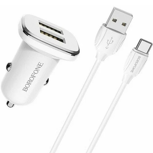 Авто ЗУ 2USB 2.4A BOROFONE BZ12, Lasting power, Type-C, белый