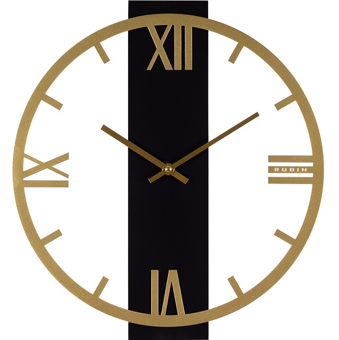 Часы настенные РУБИН "Классика" из металла, d=35 см, открытая стрелка, золото+дерево (3506-001)