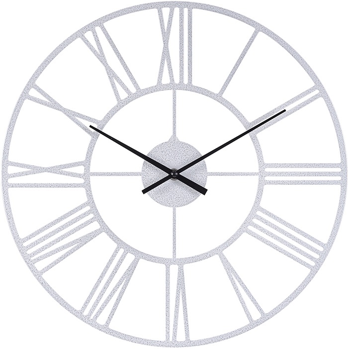 Часы настенные РУБИН "Классика" из металла, d=40 см, открытая стрелка, белый с серебром (4004-003)