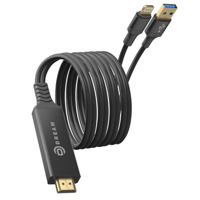 Кабель HDMI <--> USB 3.0/ Lightning  2.0м DREAM HD01 черный