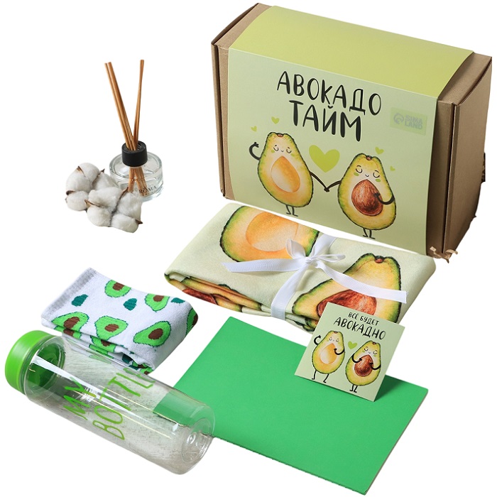 Набор подарочный "АвокадоТайм" плед, носки, бутылка, блокнот 7151120