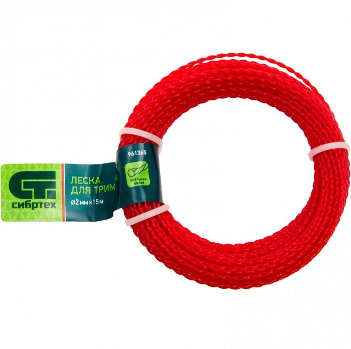 Леска для триммера овальная витая, 2,0 мм х 15 м, Россия// Сибртех 961365