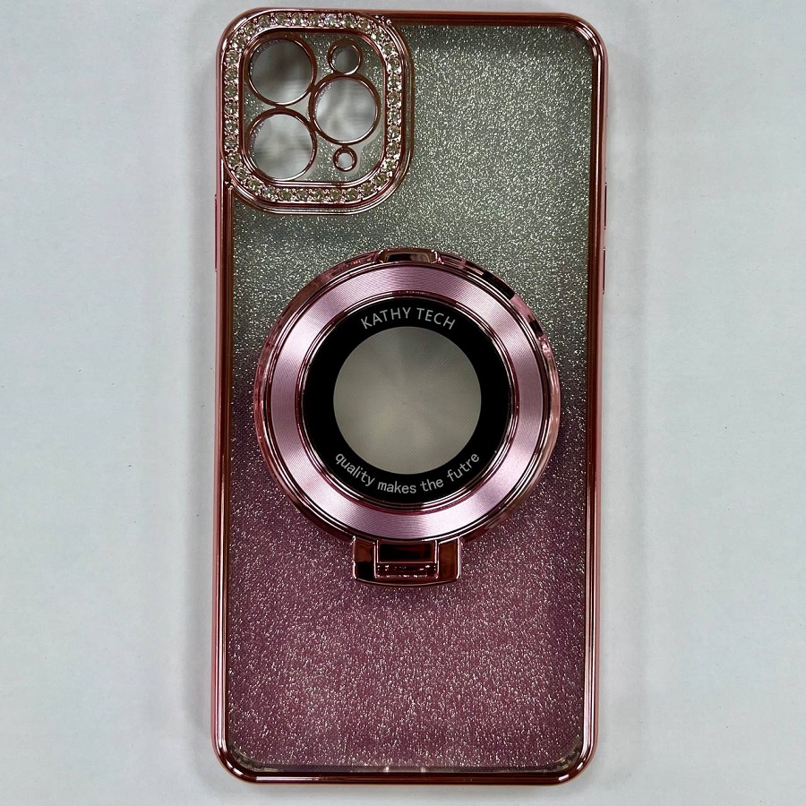 Задняя накладка NONAME для iPhone 11 Pro Max  с гальваническим магнитным держателем цвет розовый