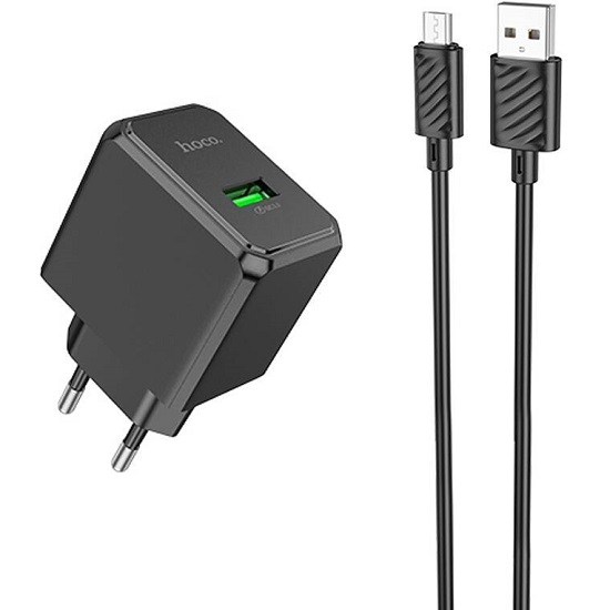 Сетевое ЗУ 1USB HOCO CS12A Ocean, черный, PD18Вт, кабель USB -  microUSB