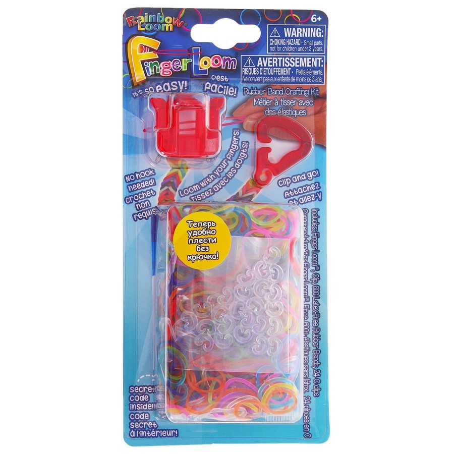 Набор для творчества FINGER LOOM, в комплекте: резиночки микс, клипсы, красный станок