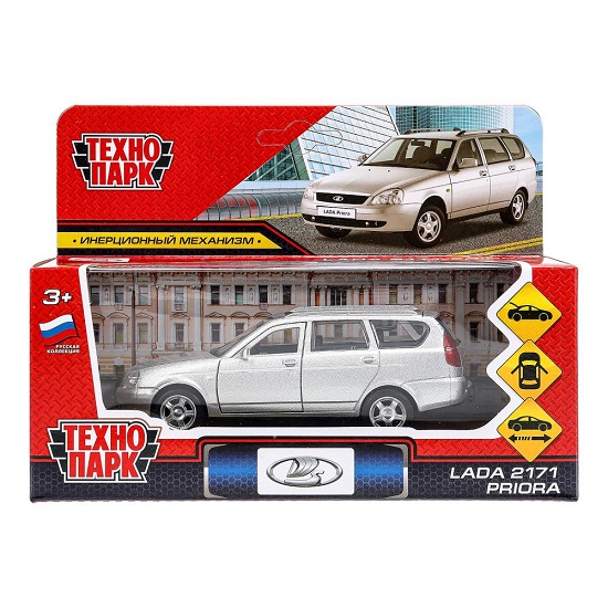 Машина металл LADA PRIORA длина 12 см инерц,серебристыйТехнопарк в кор.2*36шт 384358