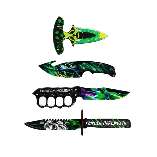 Деревянное оружие «Зеленый» нож кастет, нож-штык, нож тычковый, нож с крюком