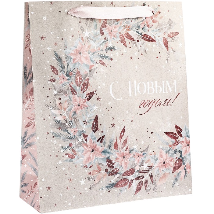 Пакет новогодний крафтовый «Счастье», M 26×30×9 см