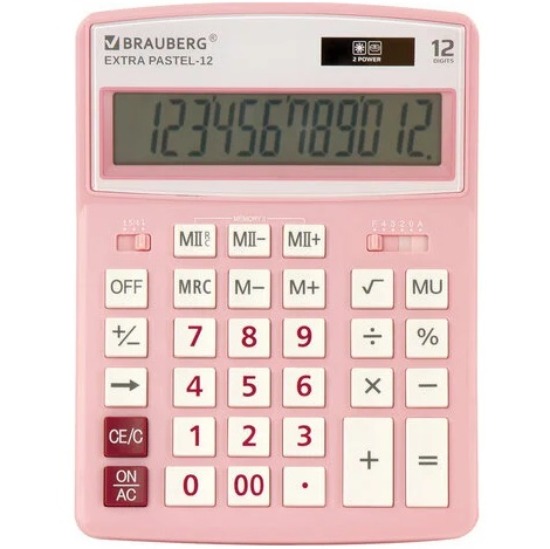Калькулятор настольный BRAUBERG EXTRA PASTEL-12- РОЗОВЫЙ, 250487