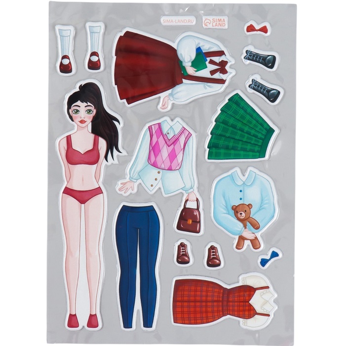 Наклейка-игра «Одень куклу. Школьный», для скрапбукинга, творчества, пластик, 15×20 см