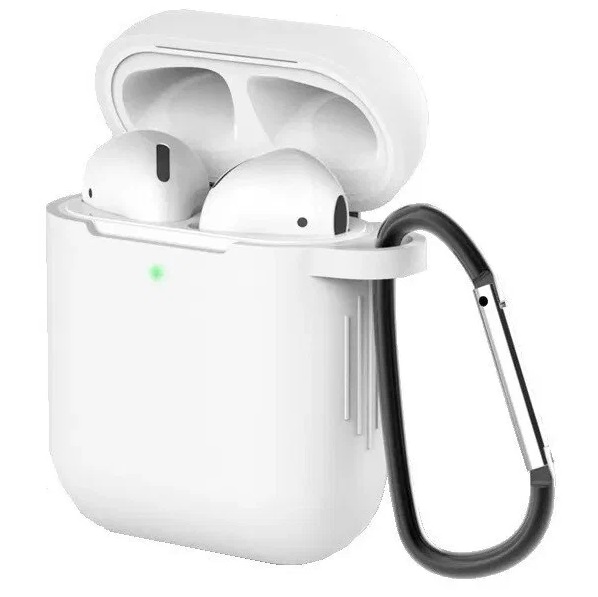 Силиконовый чехол SILICONE CASE для Airpods 1/2, белый с карабином