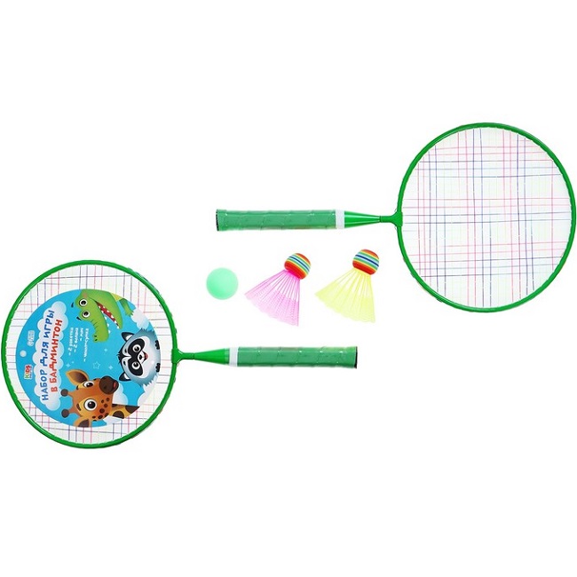 Набор для бадминтона «Друзья»: 2 ракетки 44 см + 2 волан + мяч, в чехле, цвет зелёный