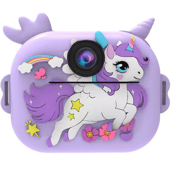 Детская камера c печатью фотографий Kid Joy Print Cam, 2,4'' HD экран, (KDJ-P14) фиолетовая с единорогом
