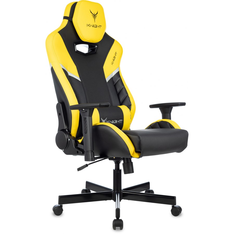 Кресло игровое БЮРОКРАТ Knight Thunder 5X черный/желтый эко.кожа крестов. металл