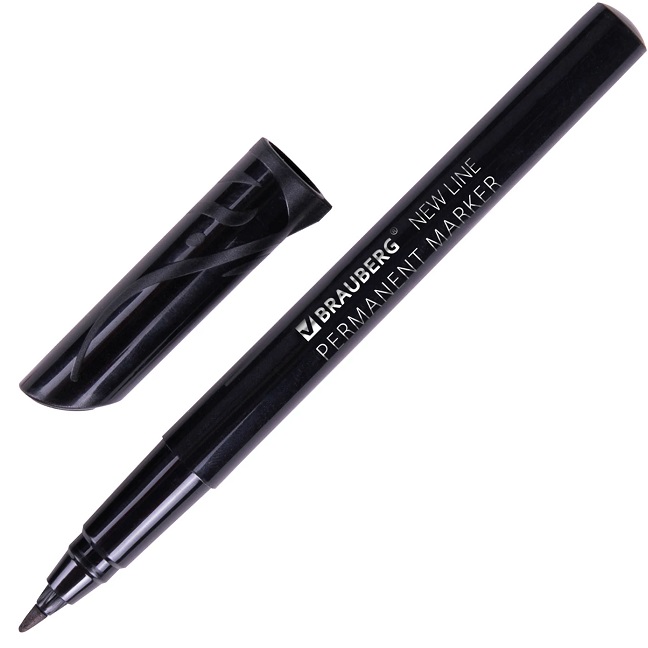 Маркер перманентный BRAUBERG NEW LINE, ЧЕРНЫЙ, круглый наконечник 2 мм, 152209