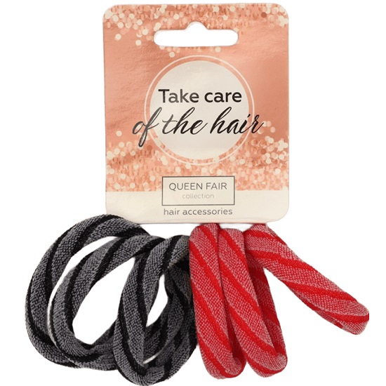 Резинка для волос "Махрушка спорт" (набор 6 шт) полоски диагональ, 4 см, серый красный   9899511