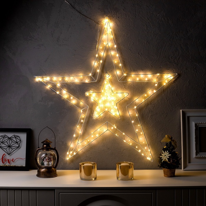 Светодиодная фигура «Звезда» 80 см, металл, 220 В, 8 режимов, свечение тёплое белое 9591241