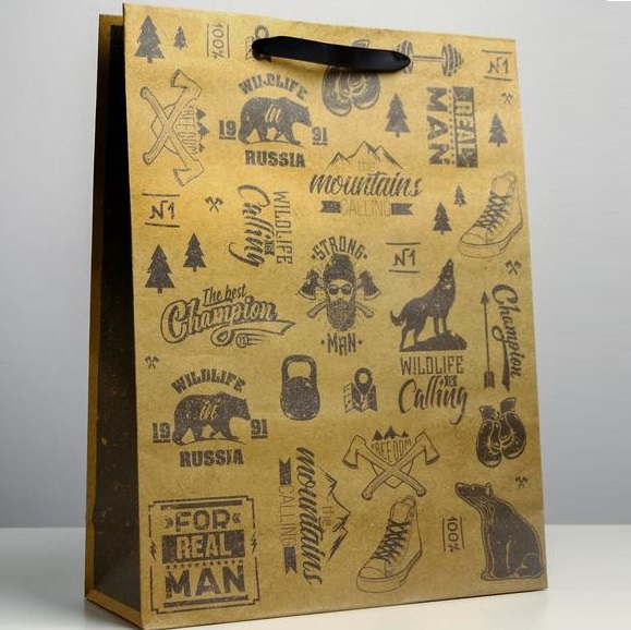 Пакет крафтовый вертикальный «For real man», L 31 × 40 × 11.5 см