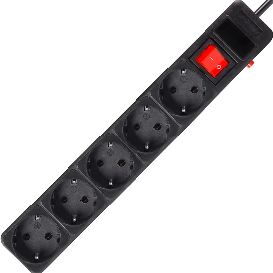 Сетевой фильтр SMARTBUY SBSP-5-50-K, черный, 16А, 3500 Вт, 5 гнезд, с з/ш, земля, ПВС 3x1.0 мм²