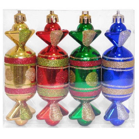 Набор украшений "Конфеты" 4шт., 12см, синий+красный+золотой+зеленый PS12-4-1961, арт.101711