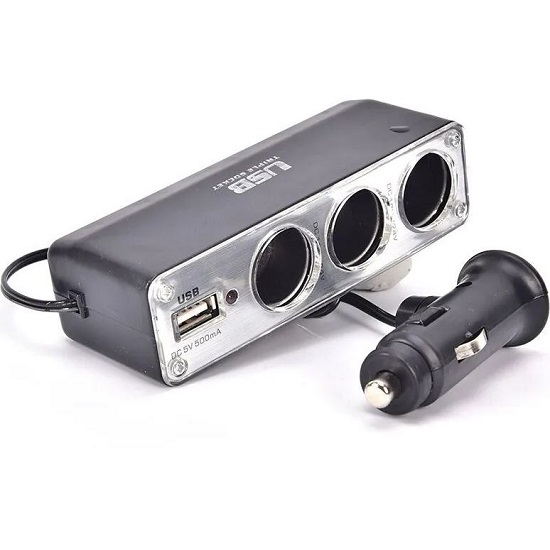 Разветвитель прикуривателя WF-0096 (3 выхода + USB) (black)