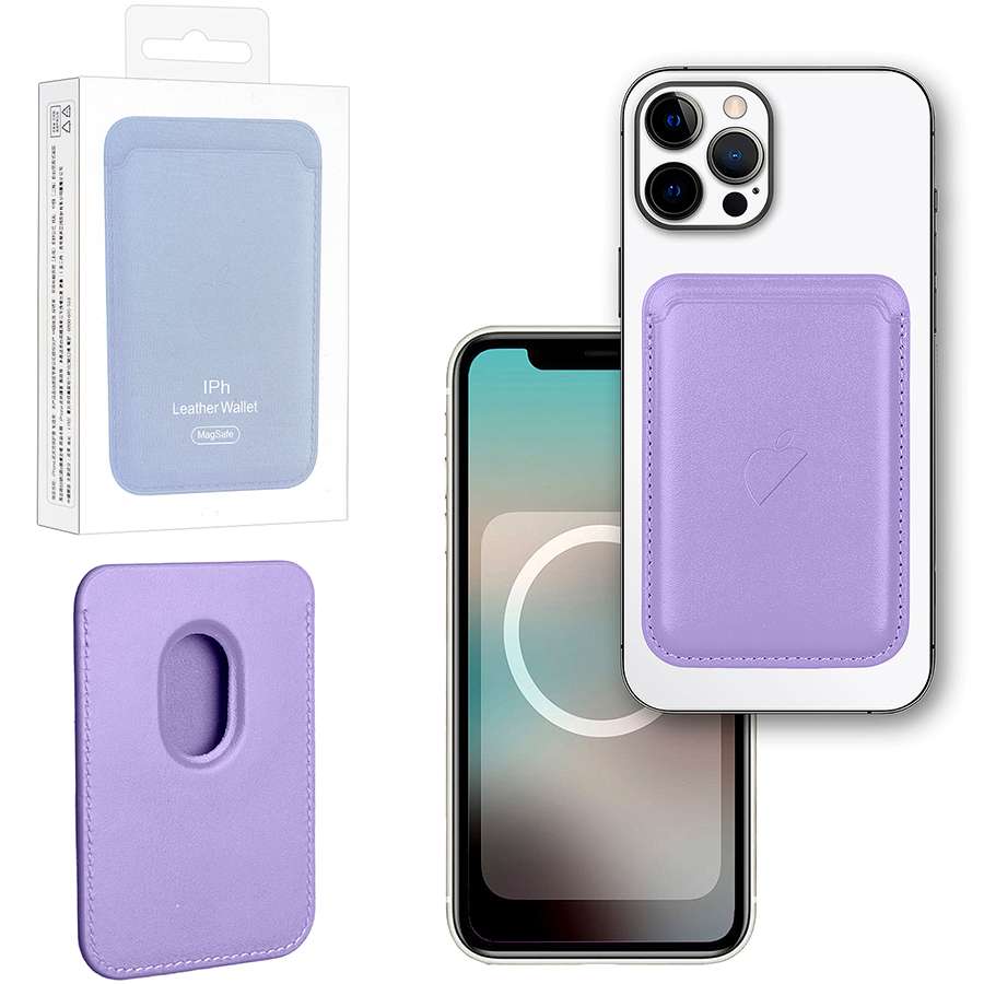 Кошелек для карт Leather Wallet Elegant Purple iPhone 12-15 Pro Max (Анимация NFC Clear) с лого