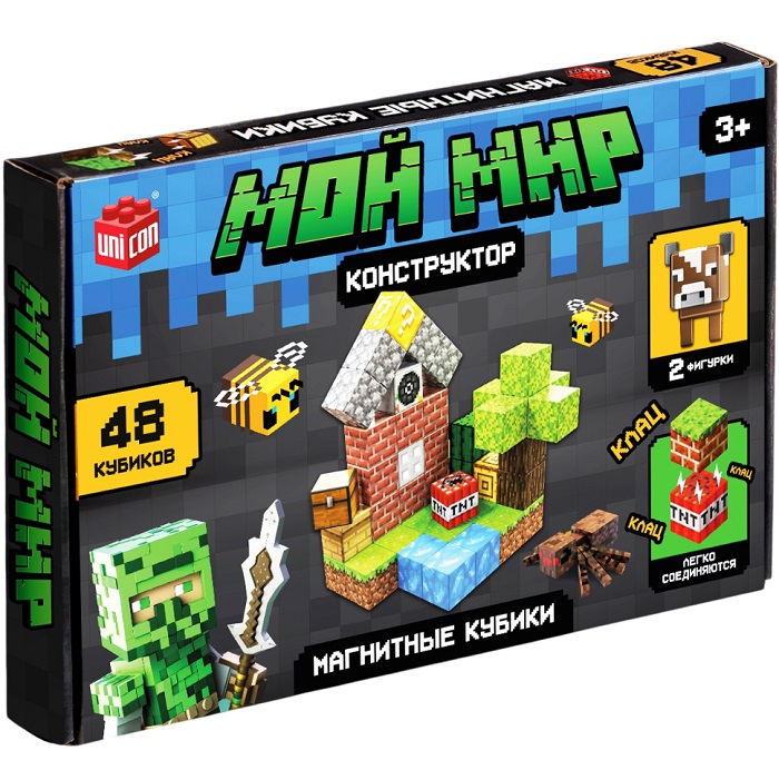 Конструктор UNICON «Магнитные кубики. Мой мир», 2 фигурки, 48 деталей