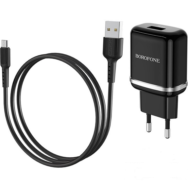 Сетевое ЗУ 1USB BOROFONE BA36A, Hight Speed, microUSB, чёрный