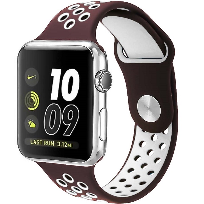 Силиконовый ремешок NIKE BAND 42_44_45_49мм (силикон) 58_коричневый & белый