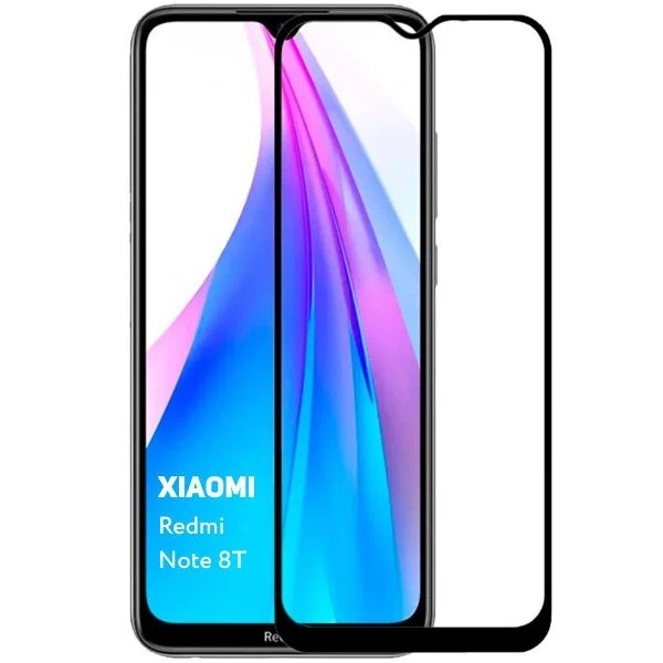 Противоударное стекло 9D NONAME для Redmi Note 8T черное,полный клей, в техпаке