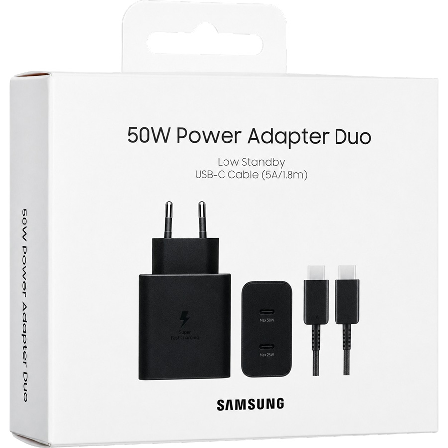 Сетевое ЗУ 2Type-C Samsung EP-T5020X, Black, Type-C, 50W