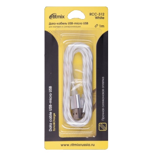 Кабель USB <--> microUSB  1.0м RITMIX RCC-312 White