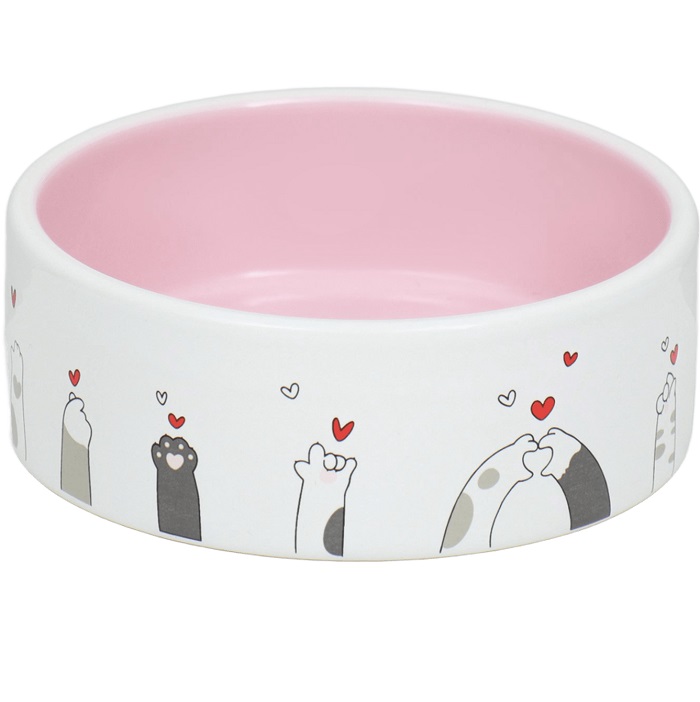 Миска керамическая "Любовь и коты"300 мл  12,5 x 4,5 cм, розово-белая  9214852
