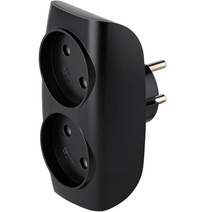 Тройник 2 гн. SMARTBUY SBE-10-A04b-2, черный, 10А