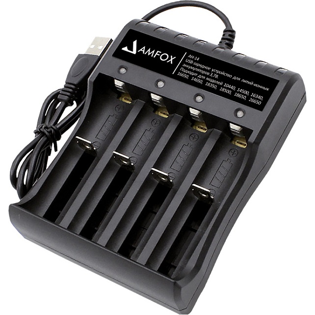 Зарядное устройство AMFOX AH-14 для аккумуляторных батареек, для 4х АКБ, черное