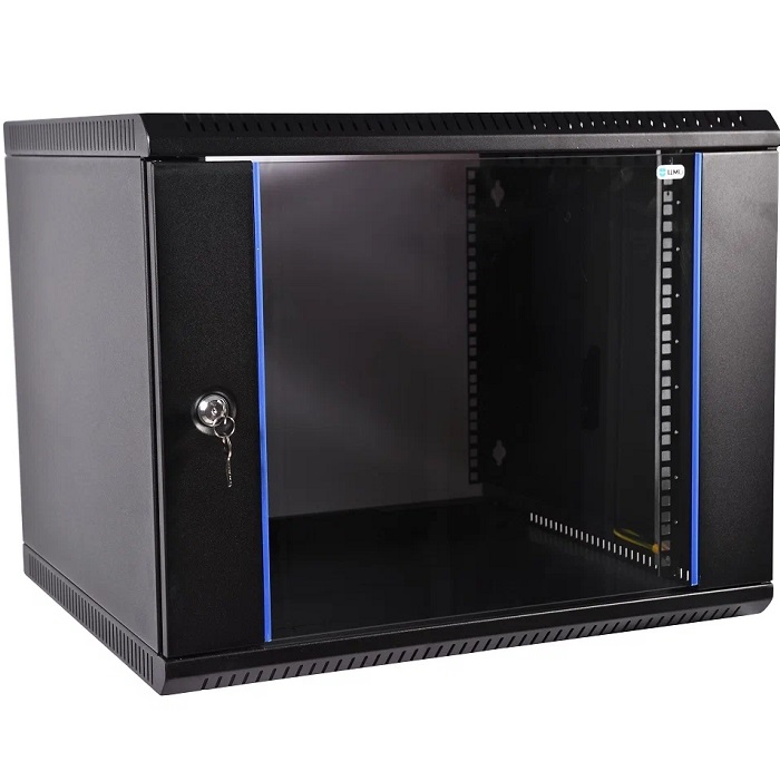 Шкаф телеком. настенный разборный 12U (600х650) дверь стекло,цвет черный (ШРН-Э-12.650-9005) (1коробка)