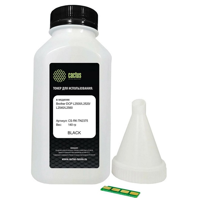 Тонер Cactus CS-RK-TN2375 черный флакон 140гр. (в компл.:флажок) для принтера Brother DCP L2500/L2520/L2540/L2560