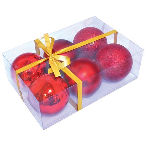 Набор шаров 8 см, 6 шт, цвет: красный (глянец, мат., блеск) PB8-6SMB-R арт.101631