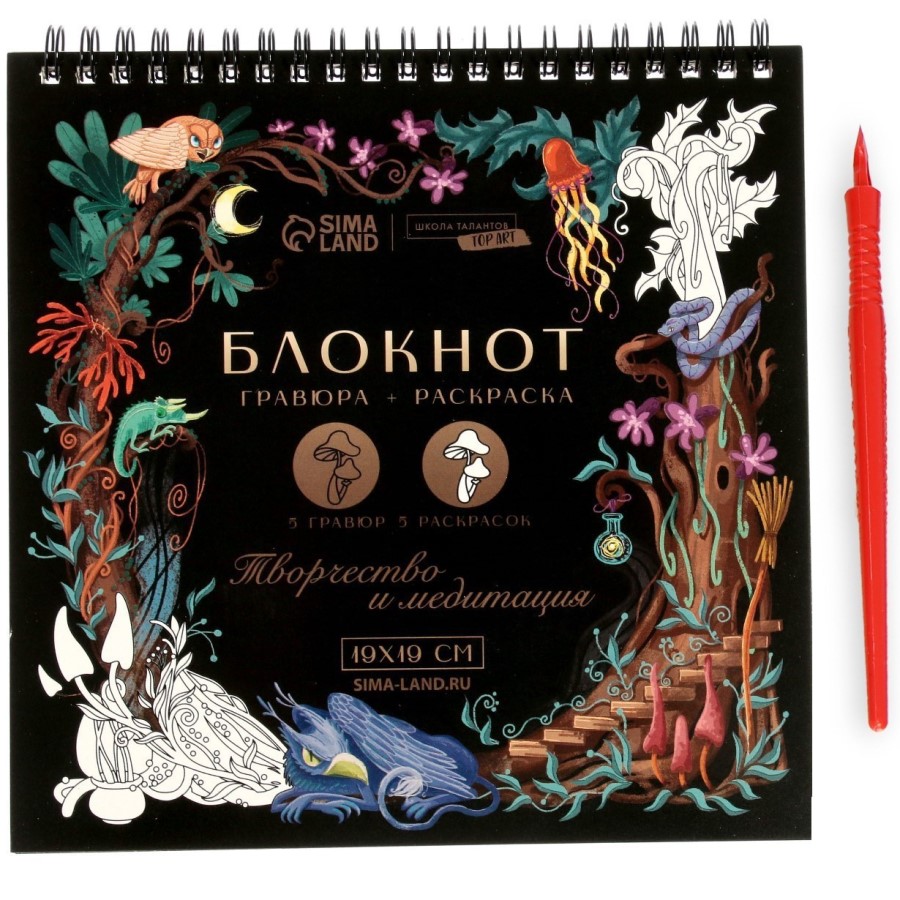Блокнот гравюра-раскраска 19х19см «Воображение»   7653524