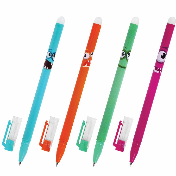 Ручка стираемая гелевая ЮНЛАНДИЯ Монстрики, корпус ассорти, СИНЯЯ, линия письма 0,35мм, 144242